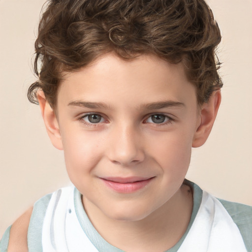 Joyful white child male with short  brown hair and brown eyes