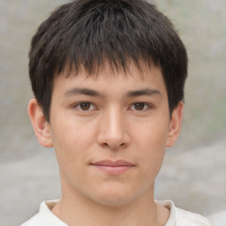 Neutral asian young-adult male with short  brown hair and brown eyes