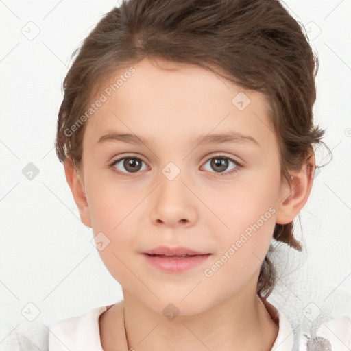 Neutral white child female with medium  brown hair and brown eyes