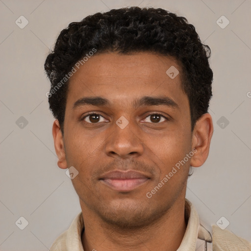 Neutral black young-adult male with short  brown hair and brown eyes