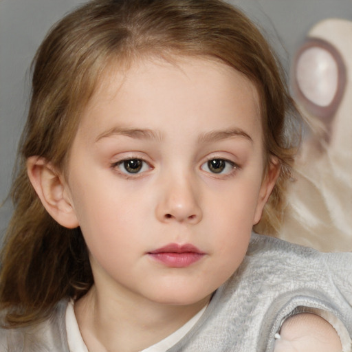 Neutral white child female with medium  brown hair and brown eyes