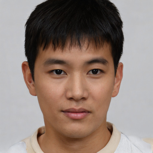 Neutral asian young-adult male with short  brown hair and brown eyes
