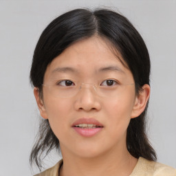 Neutral asian young-adult female with medium  brown hair and brown eyes