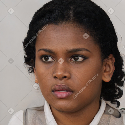 Neutral black young-adult female with short  brown hair and brown eyes