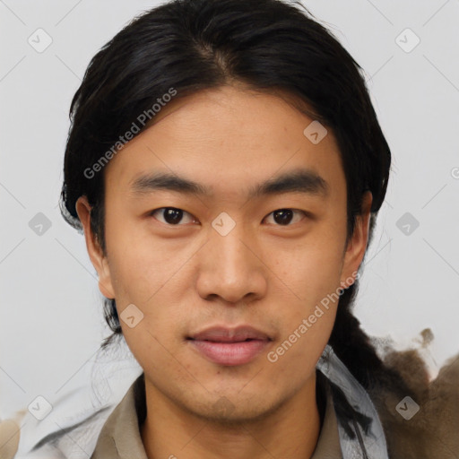 Neutral asian young-adult male with short  black hair and brown eyes