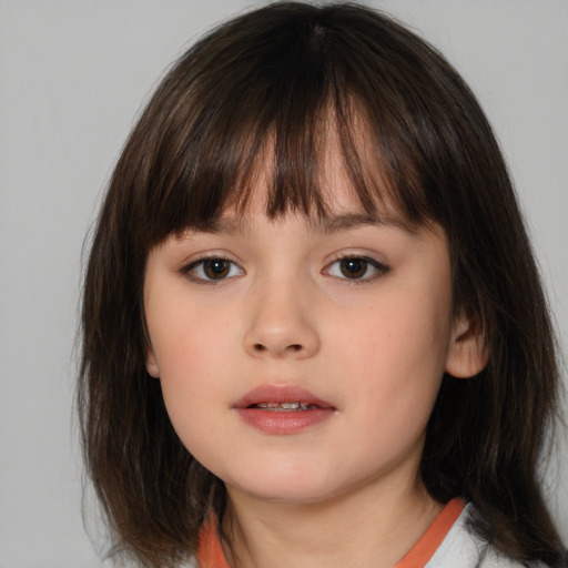 Neutral white child female with medium  brown hair and brown eyes