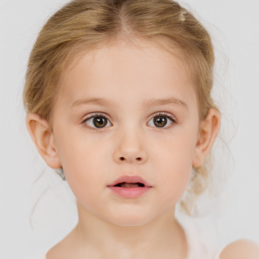 Neutral white child female with medium  brown hair and brown eyes