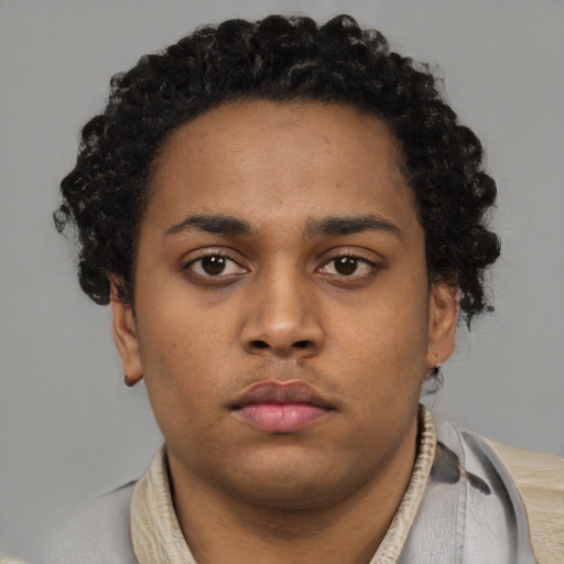 Neutral black young-adult male with short  brown hair and brown eyes