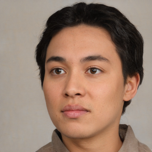 Neutral asian young-adult male with medium  brown hair and brown eyes