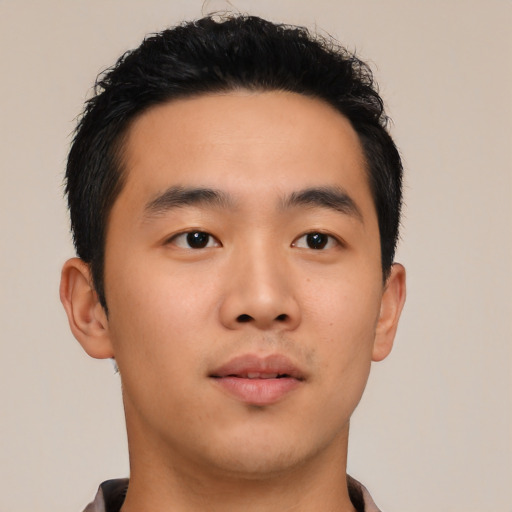 Neutral asian young-adult male with short  brown hair and brown eyes