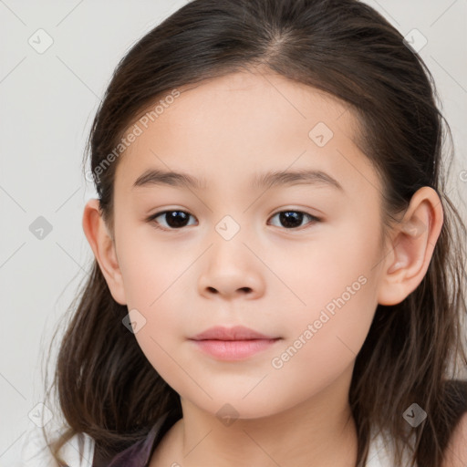 Neutral white child female with long  brown hair and brown eyes