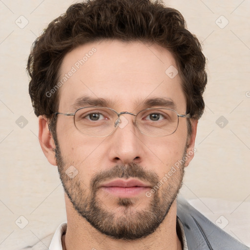 Neutral white adult male with short  brown hair and brown eyes