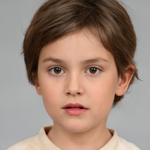 Neutral white child female with short  brown hair and brown eyes