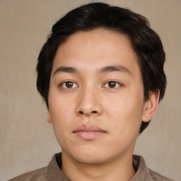 Neutral asian young-adult male with short  brown hair and brown eyes