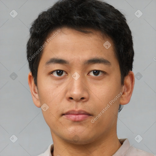 Neutral asian young-adult male with short  brown hair and brown eyes