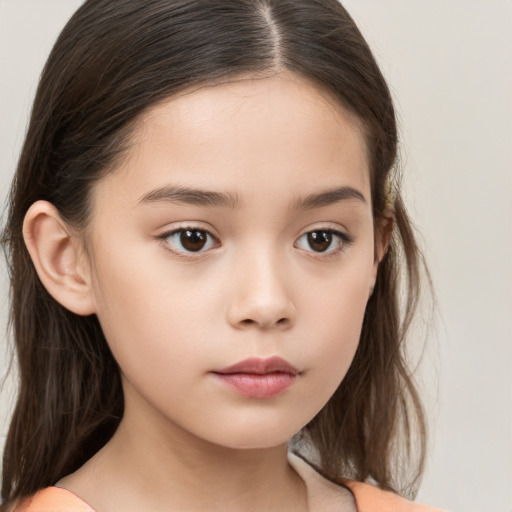 Neutral white child female with medium  brown hair and brown eyes