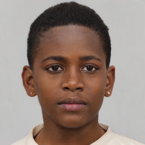 Neutral black young-adult female with short  brown hair and brown eyes