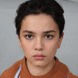 Neutral white young-adult female with short  brown hair and brown eyes