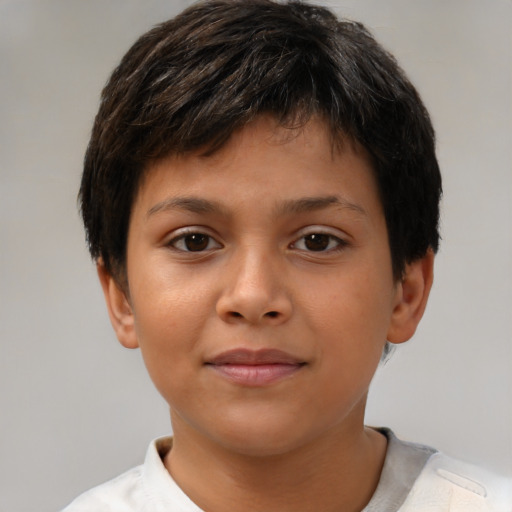 Neutral latino child female with short  brown hair and brown eyes