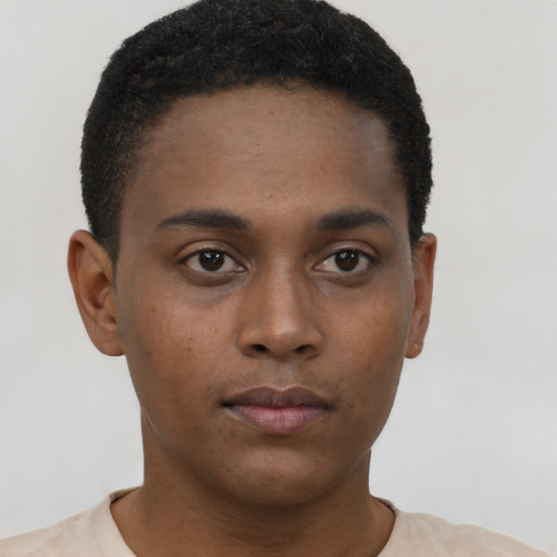 Neutral black young-adult male with short  brown hair and brown eyes