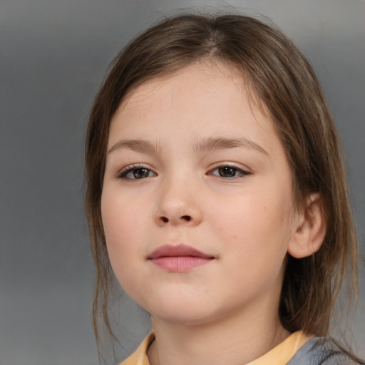 Neutral white child female with medium  brown hair and brown eyes