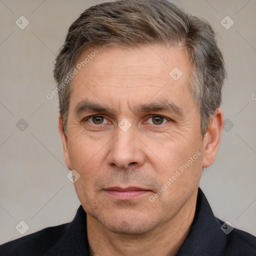 Neutral white adult male with short  brown hair and brown eyes