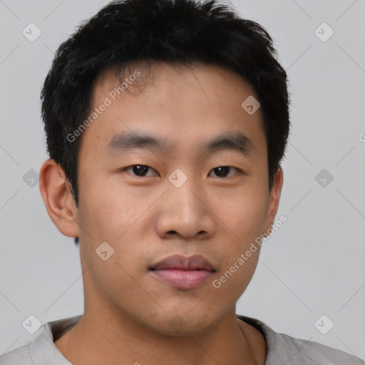 Neutral asian young-adult male with short  black hair and brown eyes