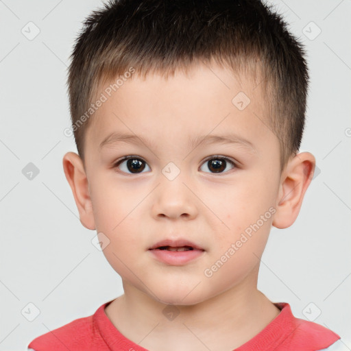 Neutral white child male with short  brown hair and brown eyes