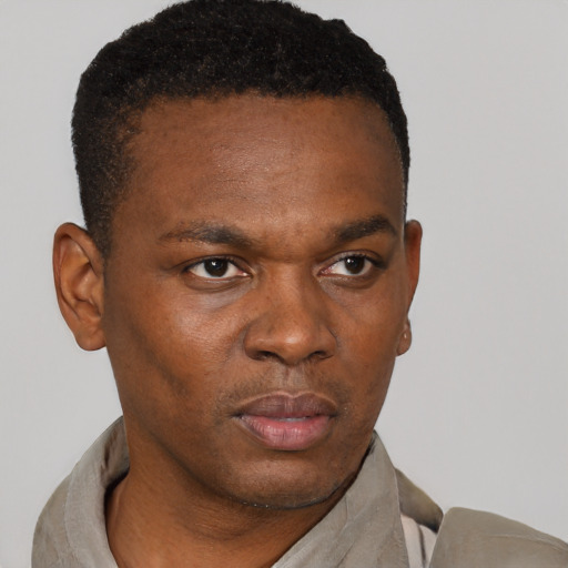 Neutral black young-adult male with short  brown hair and brown eyes