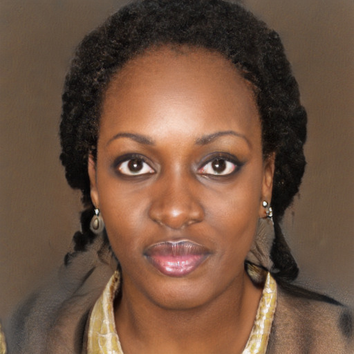 Neutral black young-adult female with long  black hair and brown eyes