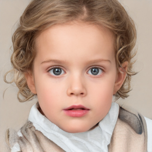 Neutral white child female with medium  brown hair and blue eyes