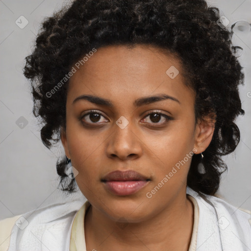 Neutral black young-adult female with medium  black hair and brown eyes