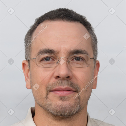 Neutral white adult male with short  brown hair and brown eyes