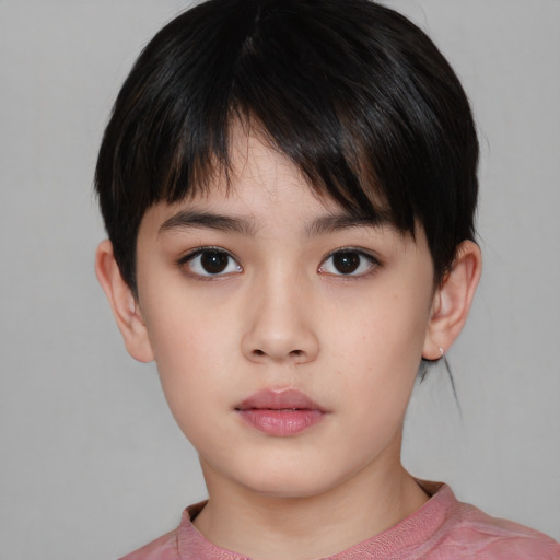Neutral white child female with short  brown hair and brown eyes