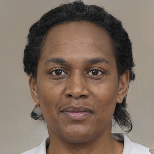 Neutral black adult male with short  black hair and brown eyes