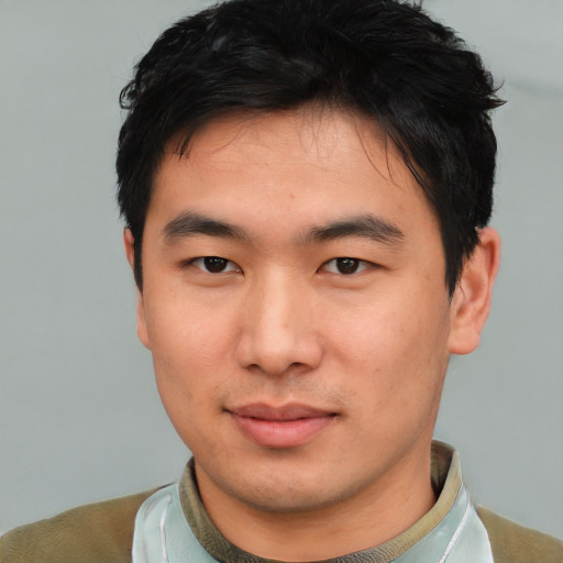 Neutral asian young-adult male with short  black hair and brown eyes