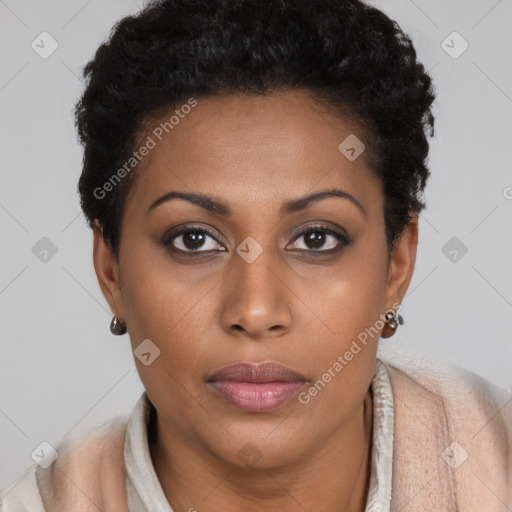 Neutral black young-adult female with short  brown hair and brown eyes