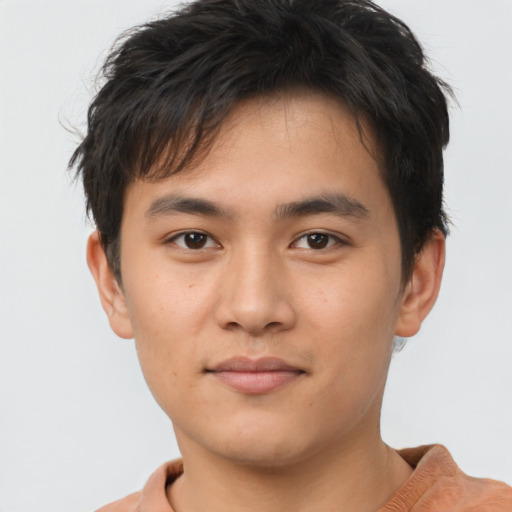 Neutral asian young-adult male with short  brown hair and brown eyes