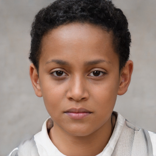 Neutral black child female with short  brown hair and brown eyes
