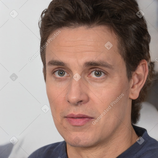 Neutral white adult male with short  brown hair and brown eyes