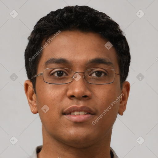 Neutral asian young-adult male with short  brown hair and brown eyes