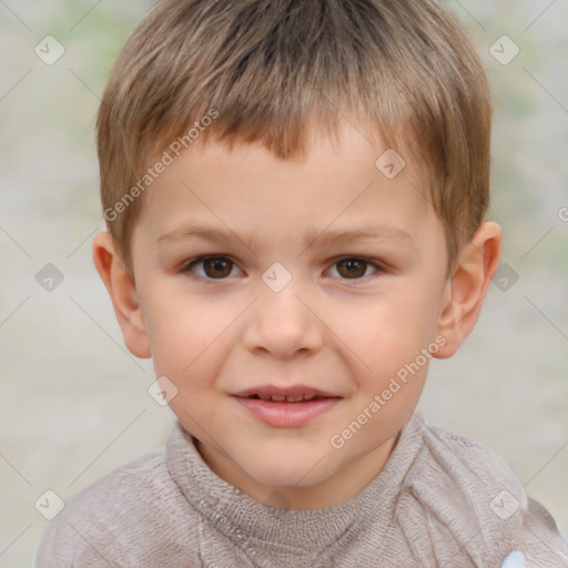 Joyful white child male with short  brown hair and brown eyes