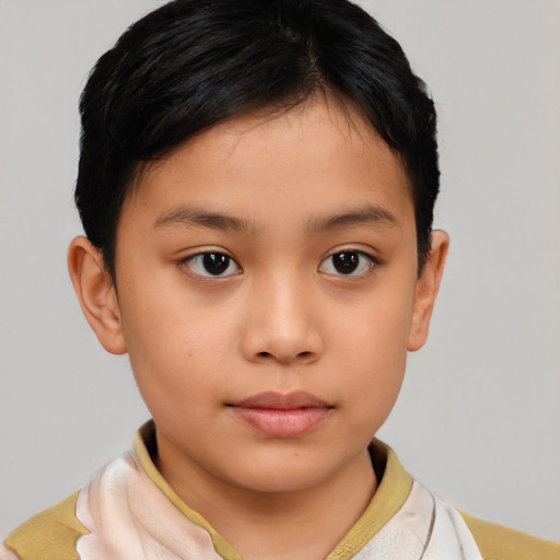 Neutral asian child female with short  brown hair and brown eyes