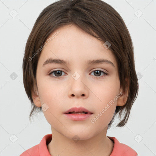 Neutral white child female with medium  brown hair and brown eyes