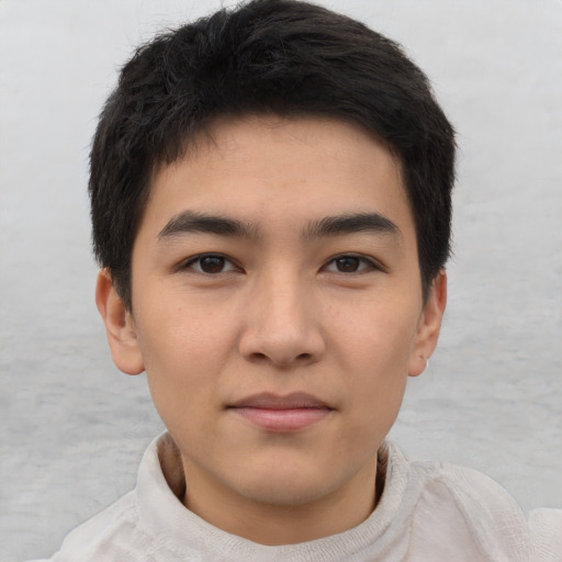Neutral asian young-adult male with short  brown hair and brown eyes