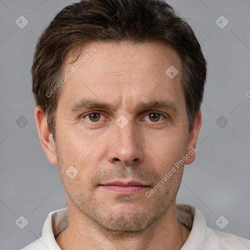 Neutral white adult male with short  brown hair and brown eyes