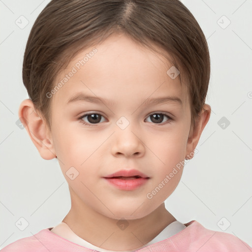 Neutral white child female with short  brown hair and brown eyes