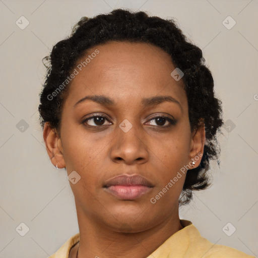 Neutral black young-adult female with short  brown hair and brown eyes