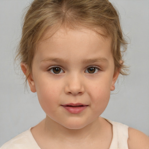 Neutral white child female with medium  brown hair and brown eyes