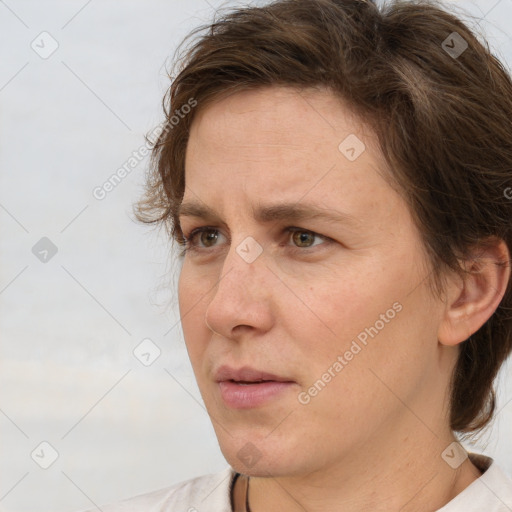 Neutral white adult female with medium  brown hair and brown eyes